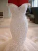 2022 Stunning Lace Mermaid Wedding Dresses Off The Shoulder Sweep Train Appliques Dubai Arabic Style Bridal Gowns Custom Made