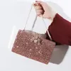 Pink Purse Sequined Clutch Bag Female Wedding Party Pearl Chain Handbag Unique Diamond Spider Lock Evening Bags