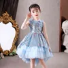 Fleur Big Bow Long Land Robes de bal de bal à 3-14 ans Robes pour fille Enfants Party Vêtements Enfants Soirée Robe Formelle Mariage 210508