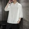 الرجال اللباس قمصان تانغ الصيف رقيقة القطن الكتان قصيرة الأكمام قميص الشباب الصيني العتيقة أعلى 2022 ارتداء