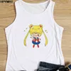 Hot Women Sommar Tank Toppar Camisole Vest Sailor Moon Print Cartoon Tops Tee Kvinna O-Hals Casual Loose Sleevelsexy Anima x0507