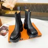 elegantbox- T2021101601 BOTTES COURTES EN CUIR DE VEAU NOIR PLATE-FORME CLASSIQUE EN CUIR VÉRITABLE 9CM TALONS CHUNKY FASHION CASUAL