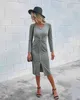 Abiti eleganti da donna con bottoni Autunno Sexy scollo a V manica lunga Kink Split Office Lady Dress Casual Slim Wrap Hip Midi Dress Vintage 210507