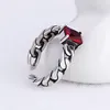 Roter schwarzer quadratischer Diamant-Solitärring, Retro-Silberkette, offen, verstellbar, Edelsteinringe, Band für Damen und Herren, Modeschmuck, Will und Sandy