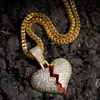 Collar colgante de corazón roto para hombre Hip Hop Gold Collares de plata de oro