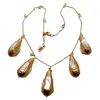 Y·YING natural Cultured White Biwa Pearl Teardrop Festoon gold color plated Chain Necklace 19"