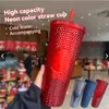 Starbucks Çivili Tumblers 710ml Plastik Kahve Kupa Parlak Elmas Yıldızlı Saman Kupası Durian Bardak Hediye Ürün H1102