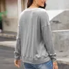 T-shirt autunnali Donne Casual O-Neck Manica Lunga Pulsante Solido Solid Tee Tops Moda Signore Streetwear Pullover 210526