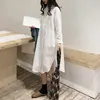 Woman Long Shirt Dress Cotton Korean Fashion Clothing White Plus Size Big Shirt Dresses Spring Long Sleeve Loose Dress 210709