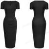 Nice-Forever Lato Kobiety Vintage Solid Color Office Dresses Business Party Elegant Slim Bodycon Dress B629 210419