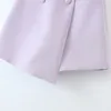 Vintage Sexy Zweireiher Knopf Kurze Frauen Blazer Hohe Taille Unregelmäßige Shorts Kurze Hosen Langarm Anzüge 2 Stück Set 210331
