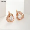 Stud Rose Gold Luxury Round Flower Crystal Zircon Örhängen Kvalitet Mode Kvinna Smycken Tillbehör Estetisk present