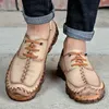 Adam yeni moda inek bölünmüş el-dikili rahat ayakkabılar hombre retro tarzı loafer moccasins erkek kayma sürüş ayakkabı artı boyutu 38-46