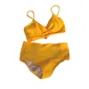 Women's Swimwear Women's Korean Style Mid Waist Bikini Set Women Biquini Suit Two Pieces Yellow Swimsuit High Quality Beach 2022