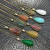 Reiki Healing Jewelry Waterdrop Natural Stone Necklace Quartz Lapis Opal Pink Crystal Pyramid Pendant Amethyst Necklaces Women