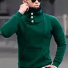 Men's Hoodies Men's & Sweatshirts Male Solid Button Turtleneck Warm Sweatshirt Casual Long Sleeve Drawstring Men Tops Autumn Winter