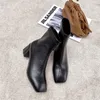 أحذية الكاحل أحذية أحذية مربعة إصبع القدم الكعك تمتد على الكعب القصير الكعب الإناث الخريف المشمش الأسود الحجم 40 210517 جاي جاي جاي