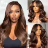 Chocolate Brown Wavy 360 Lace Frotnal Human Hair Wig com pêlos de cabelo transestronte a linha -linha presa