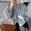 Korobov Nouvelle Arrivée O Cou Puff Manches Femmes Blouses Coréen Solid Office Lady Élégant Femme Chemises Été Blusas Mujer 210430