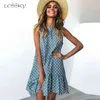 Lossky kobiety letnia sukienka Polka Dot szyfonowa bez rękawów plaża Mini w stylu casual, żółta Sundress moda Plus rozmiar sukienka dla kobiet 220121