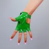 Real Leather Semi-Finger Gloves Patent Bright Green Silver Rivet Sheepskin Fingerless Women Touchscreen WZP50 Five Fingers254T