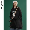 Automne Streetwear Montagnes Impression Sweats à capuche pour femmes en vrac Sweat-shirt mince Faux deux pièces Femmes Sweatshirts Femme Pulls 210521