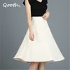 Qooth Office Lady Plus 크기 스커트 봄 여름 여성의 하이 허리 Mid-Length 단색 A 라인 대형 스윙 2XL 치마 QT565 210518