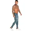 Homens jeans stretch stretch reparado jeans luz azul hip hop angustiado super magro magro encaixar algodão confortável tamanho grande