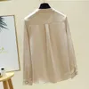 Autumn O-neck Clothing Elegant Tops Silk Chiffon Blouse Female Bottoming Satin Solid Folds Chic Button Shirt Blusas 11917 210508