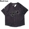 ストライプナンバー刺繍野球シャツ男性ストリートファッション特大メンズシャツブラックホワイト210603