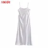 Tangada mode kvinnor vit cut-out klänning rem Justera ärmlös ankomst damer lång robe 3h547 210609