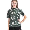 Gröna skjortor Blommor O-Neck T-shirt från axeln för kvinnor Kläder Toppar Toppar 3373 50 210415