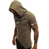 Sommar Mäns Hooded T-shirt Casual Slim Short Sleeve T Shirt Män Plus Storlek 3XL Solida Män Kläder Streetwear Tee Homme 210716