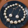 Mode féminine luxe perlé blanc gros colliers de perles couleur or chaîne boucles d'oreilles pour les femmes fête de mariage ensemble de bijoux cadeaux