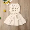 2021 Toddler Baby Girls Retro Dress Sleeveless Double-Breasted Windbreaker Dress Party Pageant Belt Buckle Princess Dress 1-6Y Q0716