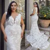 Stylish Mermaid Wedding Dresses Sheer Deep V Neck Backless Bridal Gowns Plus Size Lace Sweep Train robe de mariée
