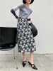 ジャカードボディコンロングスカート女性ハイウエストローズフローラルプリントブラックレディースミディ韓国のファッション服210427