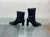 2021 högkvalitativa kvinnors äkta läder stövlar mode metall platt huvud svart dragkedja higs heels lyx ljus naken boot show party bröllop tunna skor häl 5-9.5cm storlek 35-40