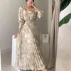 Spring Summer Long Dress Women Elegant Korean Style Ladies Sleeve Tunic Party Maxi Pleated Female 210421