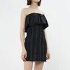 Sexig smal sommarklänning för kvinnor Slash Neck Ärmlös Hög midja Striped Black Dresses Female Fashion 210520