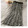 Zebra Pattern вязаная юбка женщины корейский эластичный высокий талию A-Line юбка осень зима теплый повседневный свободный свитер юбки 210419