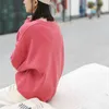 Fleece Sweatshirts Pink Puff Sleeve Crew Neck Solid Loose Pullovers Casual Tänk Vinter H0028 210514