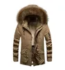 Mens Designer Slim Fur Hooded Trench Coats Vinter Tjockad Mid-Length Jackor Mäns Casual Färg med Velvet Tjock Full Zip Jacka Plus Storlek