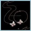 Устанавливает ювелирные украшения белый подшипник бабочка с алмазным медью покрывало розовое золото ожерелье браслет набор Drop Доставка 2021 7cwfr