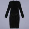 Summer Fashion Velvet Women'S Tight-Fitting Dress Sexy Long-Sleeved V-Neck Name Mid-Length Runway Club Party 210525