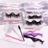 Dikke 10sets 3D nerts Lashes 25 mm Set Fluffy Hole Handmade Lash met roze applicatorverpakkingsdoos Tweezers Bulk 28mm5882126