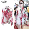 Estilo de celebridade Chiffon Rose Flor Impresso Chic Blusa Mulheres Curva Collar Longa Luxo Ver através da Chegada Camisa 210421