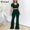 Tracksuit Women Sets Plus Size Two-Pistass Sommar Solid Short Sleeve Crop Top och Flare Byxor Ställ Outfit Damkläder 210513