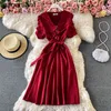 Elegant Women Maxi Solid A Line Dress Office Lady Short Sleeves Summer Dresses All Match Fashion Slim Vestidos 210601