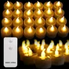 Pack of 12/24 Flickering Remote Control Candles Warm White/Yellow Electric Flameless Tealights For Valentine's Day Decoration 210702